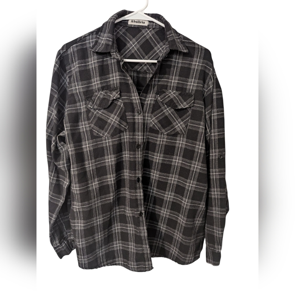 Abolleria, Black and Gray Casual Button Down Shirt,Size M